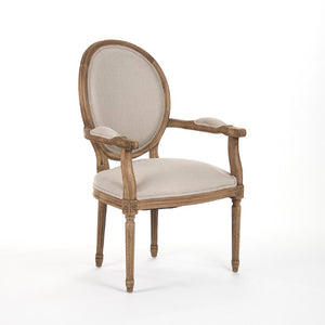 Zentique Medallion Arm Chair with Solid Oak Frame and Breathable Linen Upholstery for Elegant Comfort and Durability Natural Oak, Natural Linen B009 E255 A003