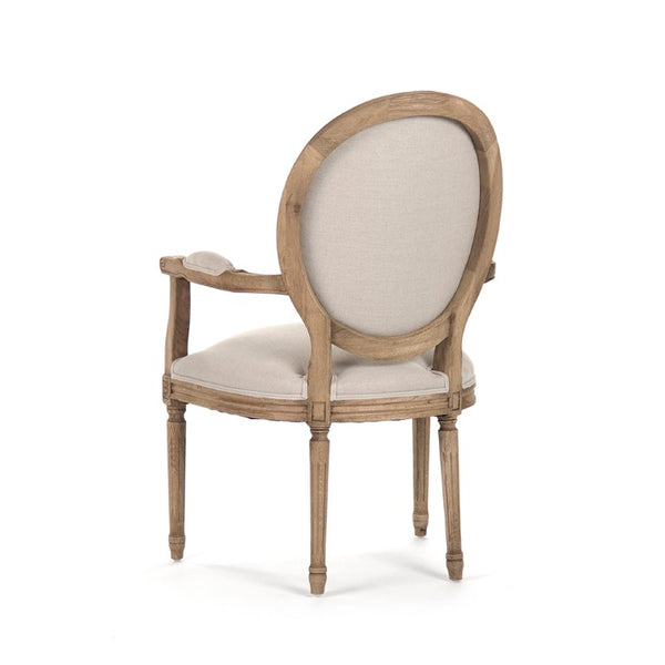 Zentique Medallion Arm Chair with Solid Oak Frame and Breathable Linen Upholstery for Elegant Comfort and Durability Natural Oak, Natural Linen B009 E255 A003