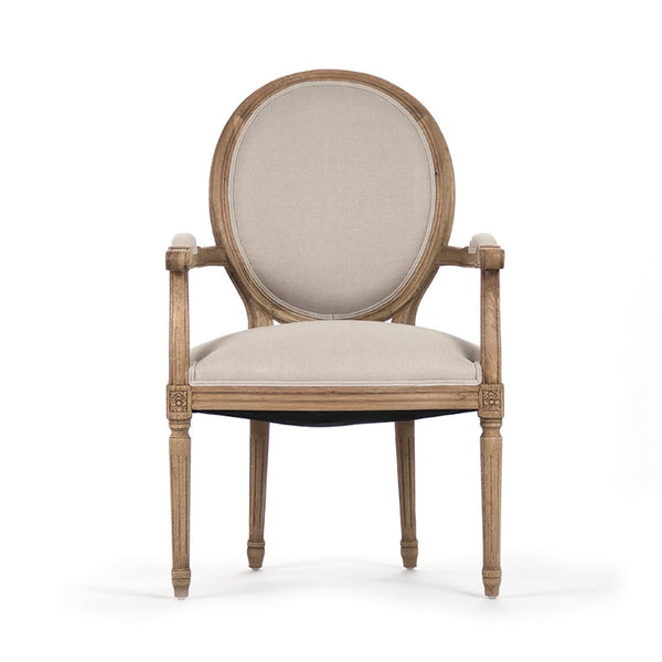 Zentique Medallion Arm Chair with Solid Oak Frame and Breathable Linen Upholstery for Elegant Comfort and Durability Natural Oak, Natural Linen B009 E255 A003
