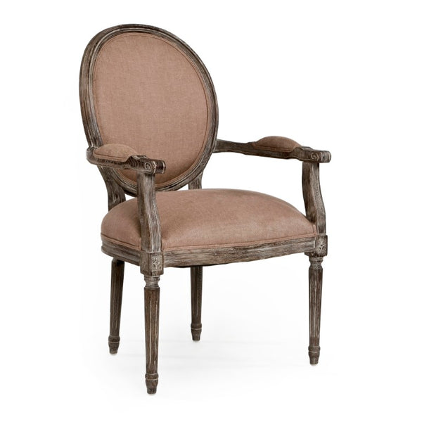 Zentique Medallion Arm Chair with Solid Oak Frame and Breathable Linen Upholstery for Elegant Comfort and Durability Limed Charcoal Oak, Copper Linen B009 E271 A006