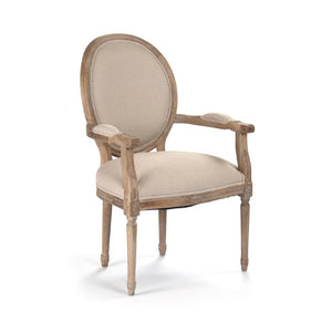 Zentique Medallion Arm Chair with Solid Oak Frame and Breathable Linen Upholstery for Elegant Comfort and Durability Limed Grey Oak, Natural Linen B009 E272 A003