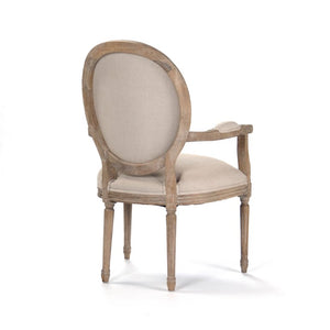 Zentique Medallion Arm Chair with Solid Oak Frame and Breathable Linen Upholstery for Elegant Comfort and Durability Limed Grey Oak, Natural Linen B009 E272 A003