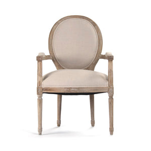 Zentique Medallion Arm Chair with Solid Oak Frame and Breathable Linen Upholstery for Elegant Comfort and Durability Limed Grey Oak, Natural Linen B009 E272 A003