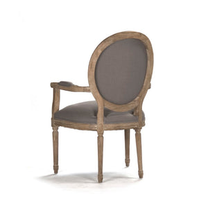 Zentique Medallion Arm Chair with Solid Oak Frame and Breathable Linen Upholstery for Elegant Comfort and Durability Limed Grey Oak, Grey Linen B009 E272 A048