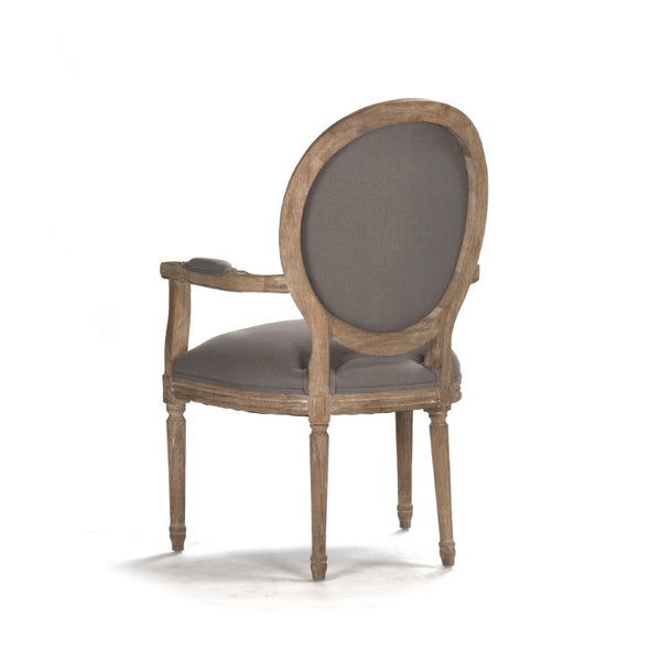 Zentique Medallion Arm Chair with Solid Oak Frame and Breathable Linen Upholstery for Elegant Comfort and Durability Limed Grey Oak, Grey Linen B009 E272 A048