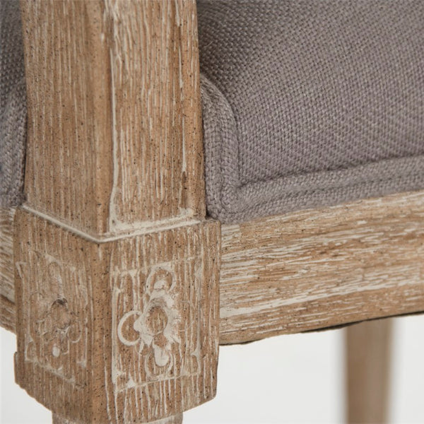 Zentique Medallion Arm Chair with Solid Oak Frame and Breathable Linen Upholstery for Elegant Comfort and Durability Limed Grey Oak, Grey Linen B009 E272 A048