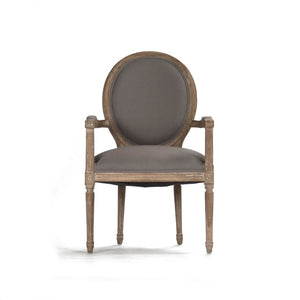 Zentique Medallion Arm Chair with Solid Oak Frame and Breathable Linen Upholstery for Elegant Comfort and Durability Limed Grey Oak, Grey Linen B009 E272 A048