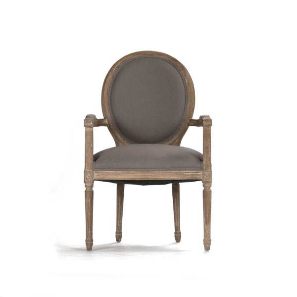 Zentique Medallion Arm Chair with Solid Oak Frame and Breathable Linen Upholstery for Elegant Comfort and Durability Limed Grey Oak, Grey Linen B009 E272 A048