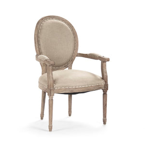 Zentique Medallion Arm Chair with Solid Oak Frame and Breathable Linen Upholstery for Elegant Comfort and Durability Limed Grey Oak, Hemp Linen B009 E272 H009