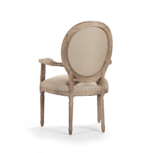 Zentique Medallion Arm Chair with Solid Oak Frame and Breathable Linen Upholstery for Elegant Comfort and Durability Limed Grey Oak, Hemp Linen B009 E272 H009