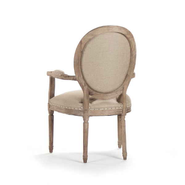 Zentique Medallion Arm Chair with Solid Oak Frame and Breathable Linen Upholstery for Elegant Comfort and Durability Limed Grey Oak, Hemp Linen B009 E272 H009