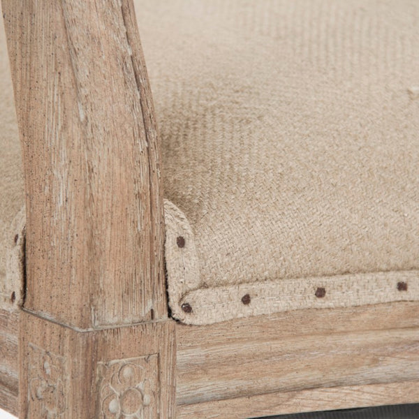 Zentique Medallion Arm Chair with Solid Oak Frame and Breathable Linen Upholstery for Elegant Comfort and Durability Limed Grey Oak, Hemp Linen B009 E272 H009