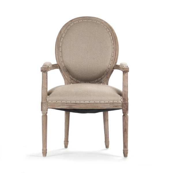 Zentique Medallion Arm Chair with Solid Oak Frame and Breathable Linen Upholstery for Elegant Comfort and Durability Limed Grey Oak, Hemp Linen B009 E272 H009