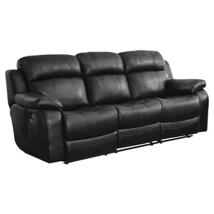 English Elm Contemporary Faux Leather Dual Reclining Sofa with Built-In Console for Media Rooms B011130715