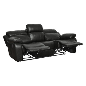 English Elm Contemporary Faux Leather Dual Reclining Sofa with Built-In Console for Media Rooms B011130715
