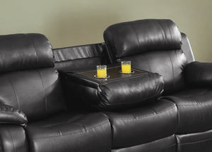 English Elm Contemporary Faux Leather Dual Reclining Sofa with Built-In Console for Media Rooms B011130715