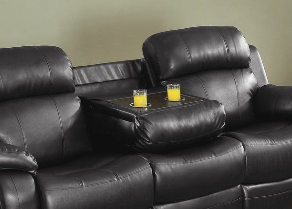English Elm Contemporary Faux Leather Dual Reclining Sofa with Built-In Console for Media Rooms B011130715