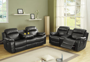 English Elm Contemporary Faux Leather Dual Reclining Sofa with Built-In Console for Media Rooms B011130715
