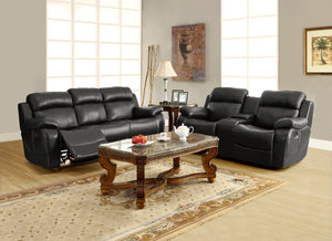 English Elm Contemporary Faux Leather Dual Reclining Sofa with Built-In Console for Media Rooms B011130715