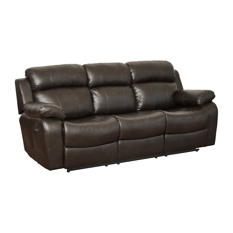 English Elm Contemporary Faux Leather Reclining Sofa with Pocket Coil Support and Drop Down Console B011130716