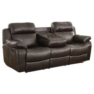 English Elm Contemporary Faux Leather Reclining Sofa with Pocket Coil Support and Drop Down Console B011130716