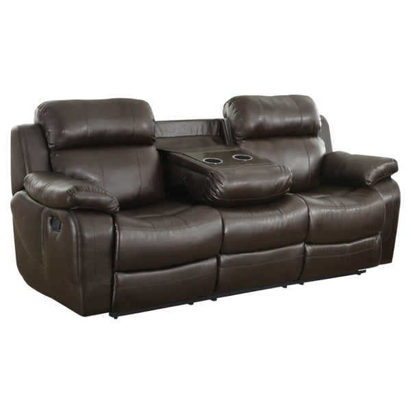 English Elm Contemporary Faux Leather Reclining Sofa with Pocket Coil Support and Drop Down Console B011130716
