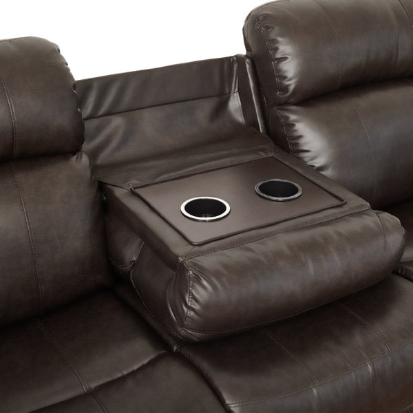 English Elm Contemporary Faux Leather Reclining Sofa with Pocket Coil Support and Drop Down Console B011130716