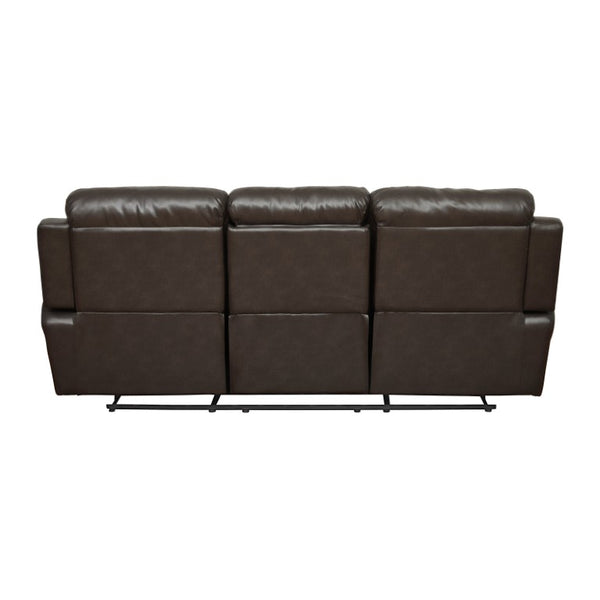English Elm Contemporary Faux Leather Reclining Sofa with Pocket Coil Support and Drop Down Console B011130716