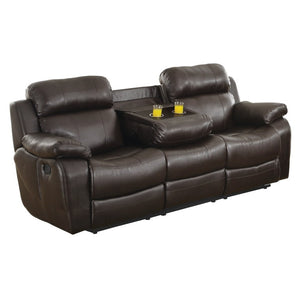 English Elm Contemporary Faux Leather Reclining Sofa with Pocket Coil Support and Drop Down Console B011130716