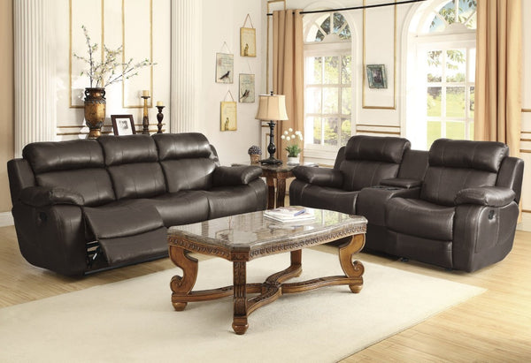 English Elm Contemporary Faux Leather Reclining Sofa with Pocket Coil Support and Drop Down Console B011130716