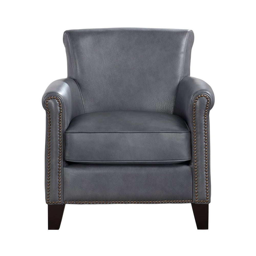 English Elm Classic Top-grain Leather Accent Chair Nailhead Trim Espresso Wood Legs Living Room B011130717