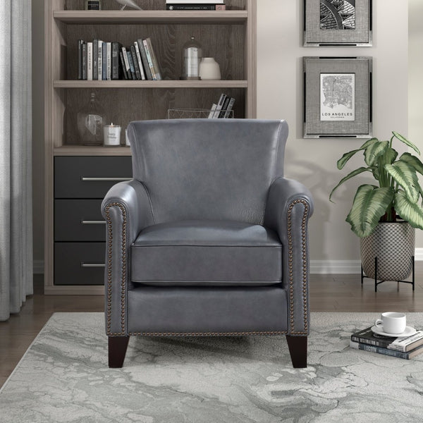 English Elm Classic Top-grain Leather Accent Chair Nailhead Trim Espresso Wood Legs Living Room B011130717