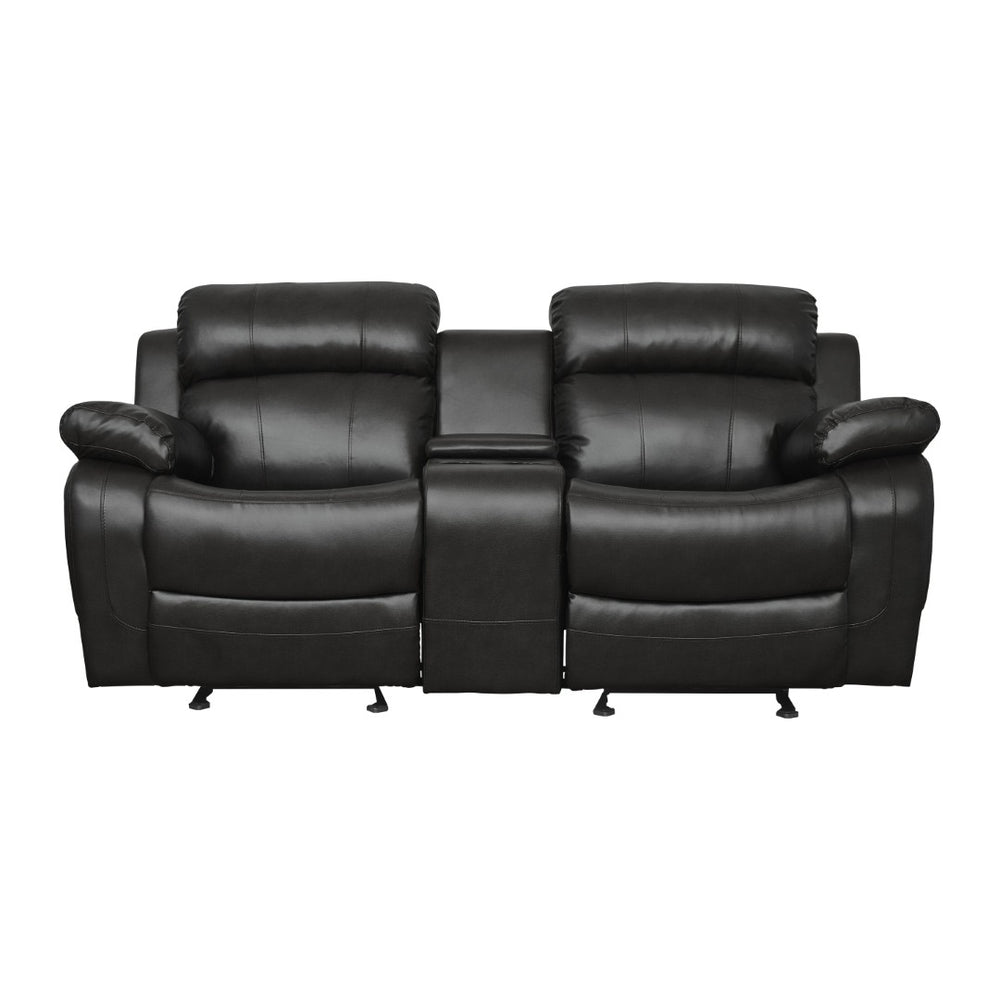 English Elm Double Glider Reclining Loveseat with Console Faux Leather Contemporary Seating B011133254