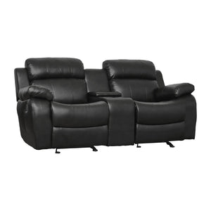 English Elm Double Glider Reclining Loveseat with Console Faux Leather Contemporary Seating B011133254