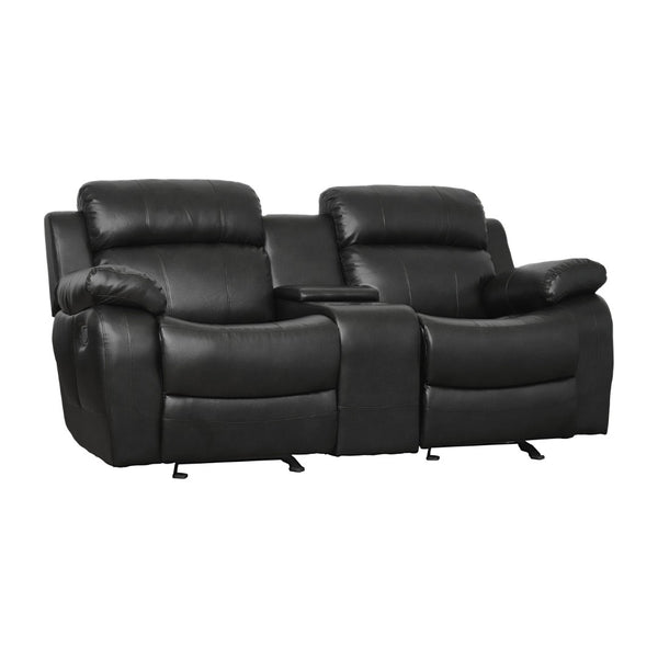 English Elm Double Glider Reclining Loveseat with Console Faux Leather Contemporary Seating B011133254