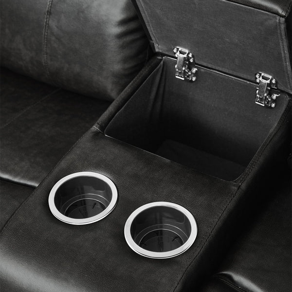 English Elm Double Glider Reclining Loveseat with Console Faux Leather Contemporary Seating B011133254