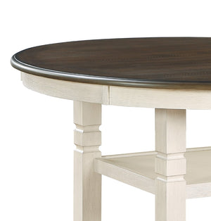 English Elm Brown Acacia Round Pedestal Dining Table with Open Shelf Seats Four Transitional B01155790