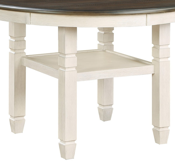 English Elm Brown Acacia Round Pedestal Dining Table with Open Shelf Seats Four Transitional B01155790