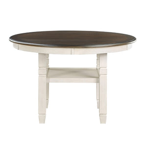English Elm Brown Acacia Round Pedestal Dining Table with Open Shelf Seats Four Transitional B01155790
