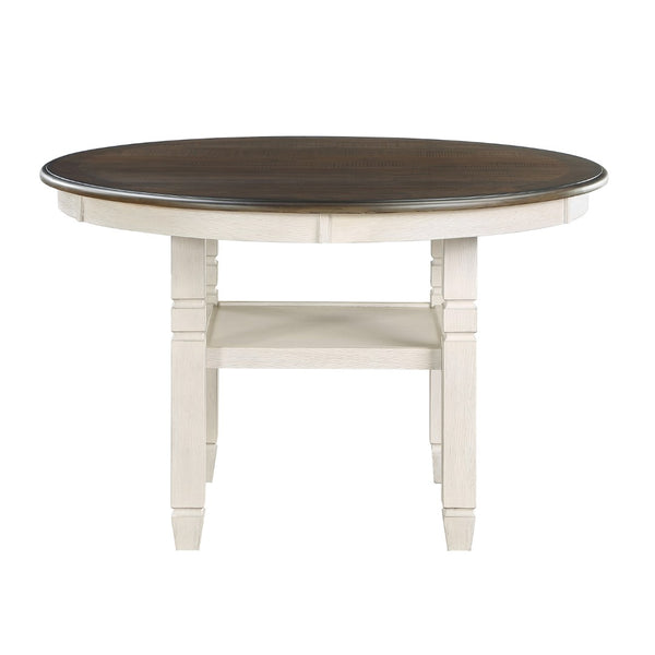 English Elm Brown Acacia Round Pedestal Dining Table with Open Shelf Seats Four Transitional B01155790