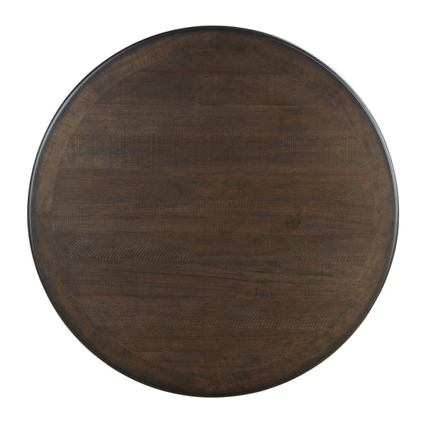 English Elm Brown Acacia Round Pedestal Dining Table with Open Shelf Seats Four Transitional B01155790
