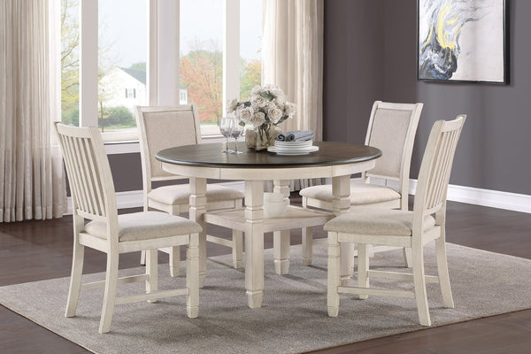 English Elm Brown Acacia Round Pedestal Dining Table with Open Shelf Seats Four Transitional B01155790