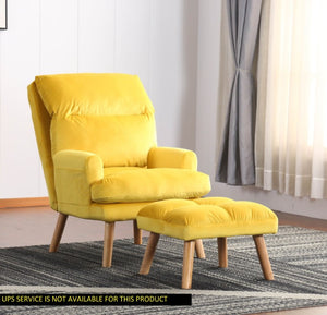 English Elm Soft Adjustable Accent Chair with Ottoman Yellow Woven Fabric and Oak Tapered Legs B01166681