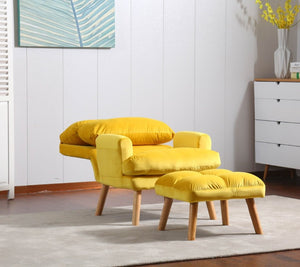 English Elm Soft Adjustable Accent Chair with Ottoman Yellow Woven Fabric and Oak Tapered Legs B01166681