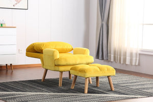 English Elm Soft Adjustable Accent Chair with Ottoman Yellow Woven Fabric and Oak Tapered Legs B01166681