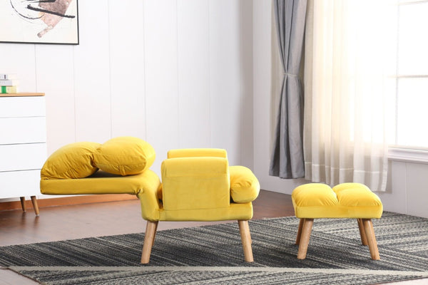 English Elm Soft Adjustable Accent Chair with Ottoman Yellow Woven Fabric and Oak Tapered Legs B01166681