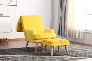 English Elm Soft Adjustable Accent Chair with Ottoman Yellow Woven Fabric and Oak Tapered Legs B01166681