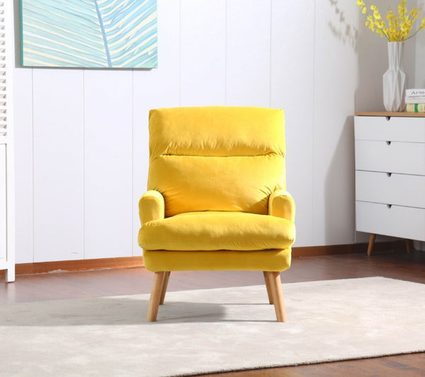 English Elm Soft Adjustable Accent Chair with Ottoman Yellow Woven Fabric and Oak Tapered Legs B01166681