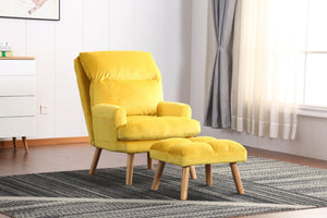 English Elm Soft Adjustable Accent Chair with Ottoman Yellow Woven Fabric and Oak Tapered Legs B01166681