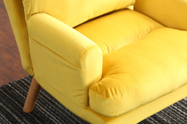 English Elm Soft Adjustable Accent Chair with Ottoman Yellow Woven Fabric and Oak Tapered Legs B01166681